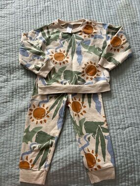 Carter's Cream Print Matching Top & Joggers Set with Dinosaur print